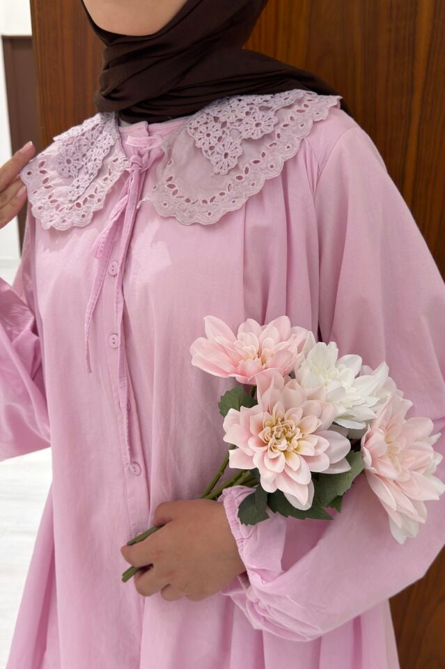 Pembe Bellis Yakalı Tunik