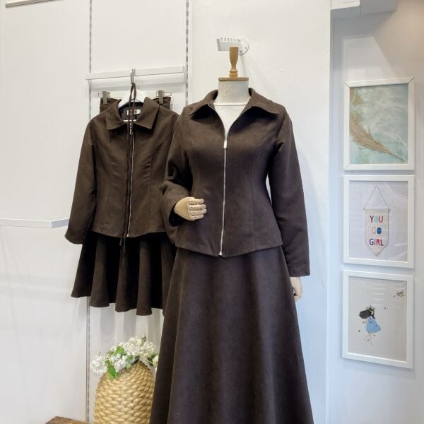 Acı Kahve Fermuar Detaylı Nubuk Takım