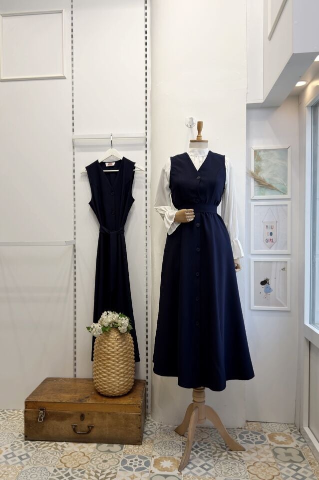 LACİVERT ÖNÜ DÜĞMELİ DOUBLE CREP JİLE