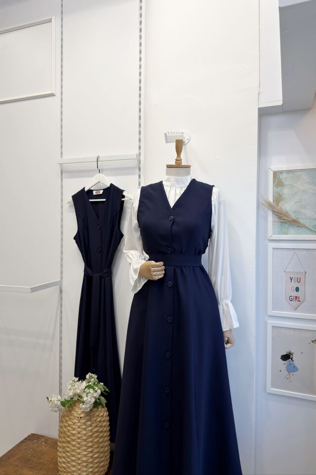 LACİVERT ÖNÜ DÜĞMELİ DOUBLE CREP JİLE