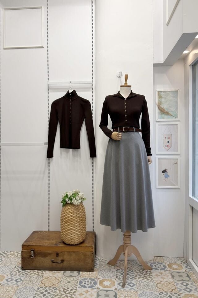 Gri  Kemer Detaylı Maestro Crep Etek