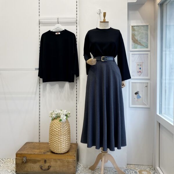 Antrasit Deri Kemerli Kloş Etek