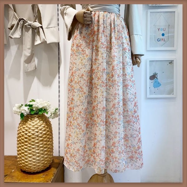 NAR ÇİÇEĞİ ÇITIR ÇİÇEK DESENLİ ŞİFON ETEK