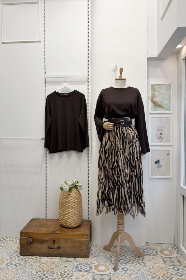 Leopar Desenli Kalın Kemerli Şifon Etek