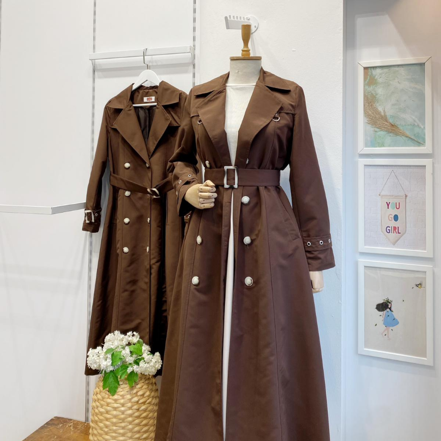 Kahverengi Zımba Detaylı Serein Trençkot