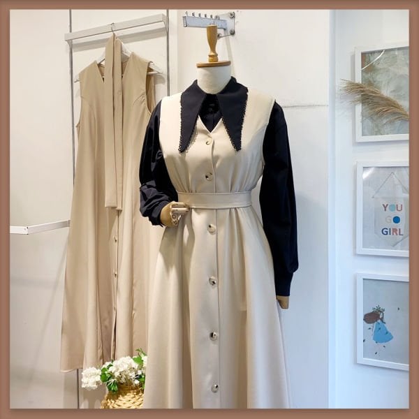 KREM ÖNÜ DÜĞMELİ DUBLE CREP JİLE