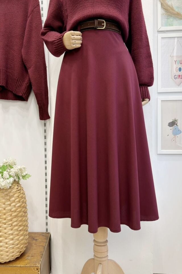 Bordo Kemer Detaylı Maestro Crep Etek