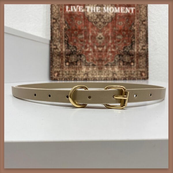 Krem altın tokalı ince kemer