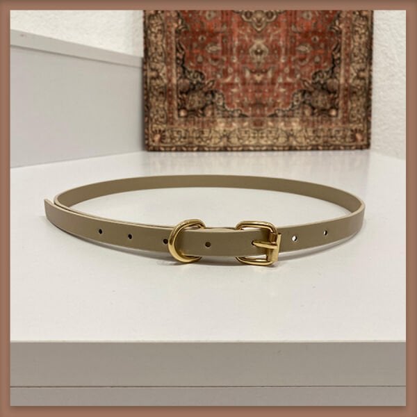 Krem altın tokalı ince kemer