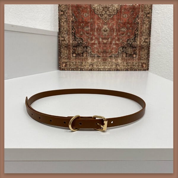 Kahverengi altın tokalı ince kemer