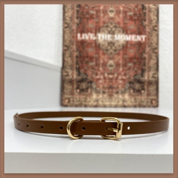 Kahverengi altın tokalı ince kemer