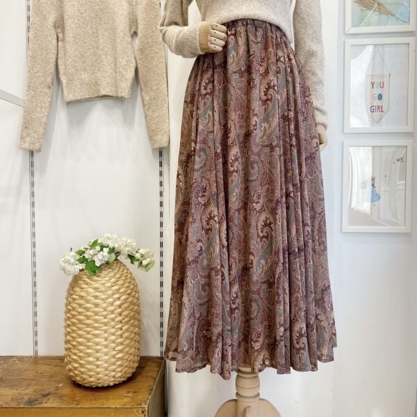 Beli Lastikli Kahverengi Şal Desen Şifon Etek