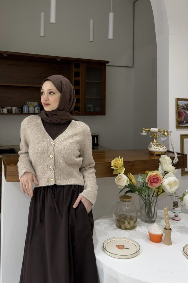 Vizon Asimetrik Düğmeli Frida Hırka