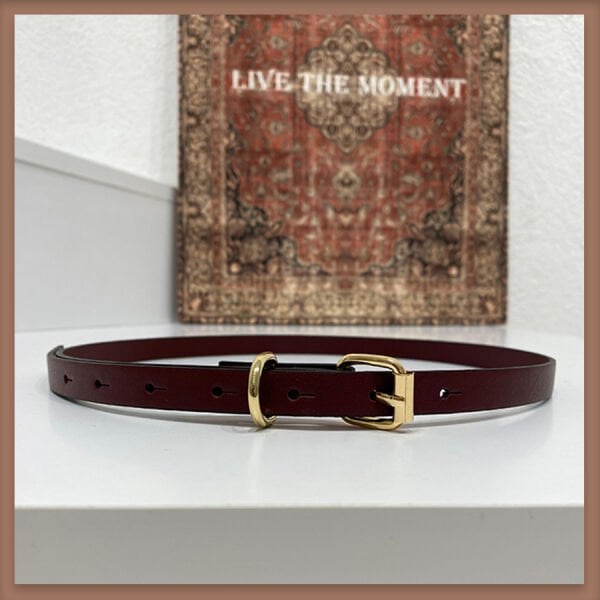 Bordo altın tokalı ince kemer