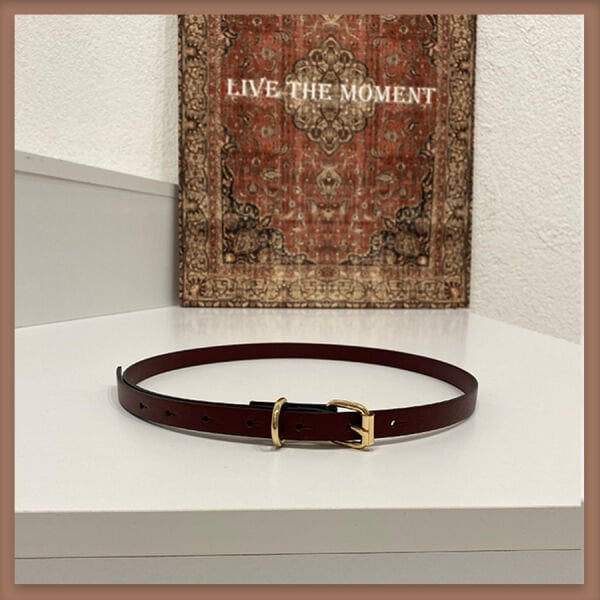 Bordo altın tokalı ince kemer