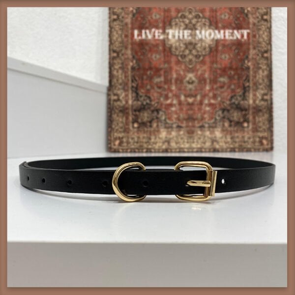 Siyah altın tokalı ince kemer