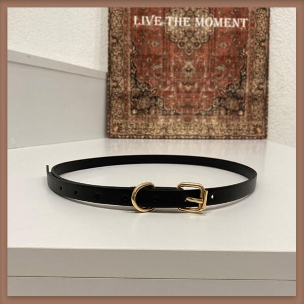 Siyah altın tokalı ince kemer