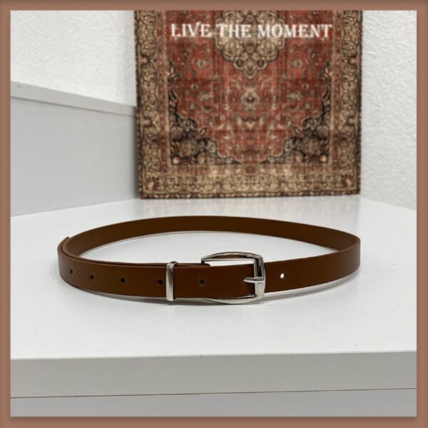 Kahverengi gümüş tokalı ince kemer