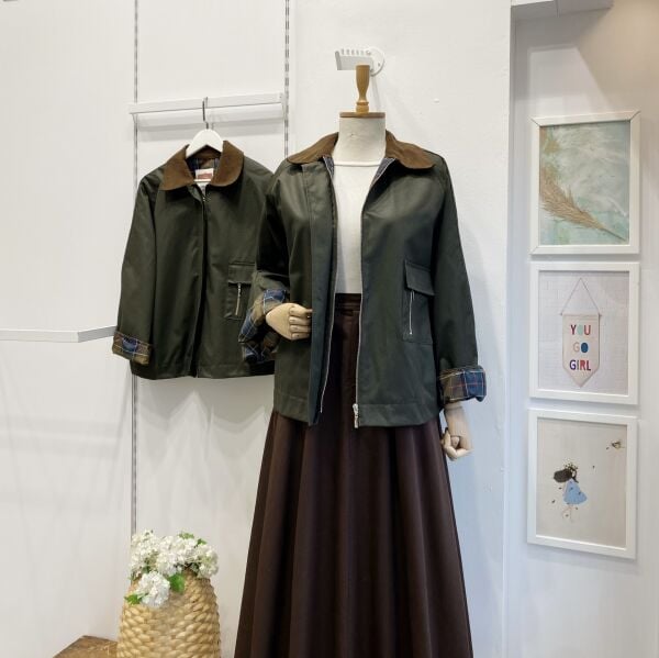 Haki Yeşili Süet Yakalı Ekose Astarlı Ceket