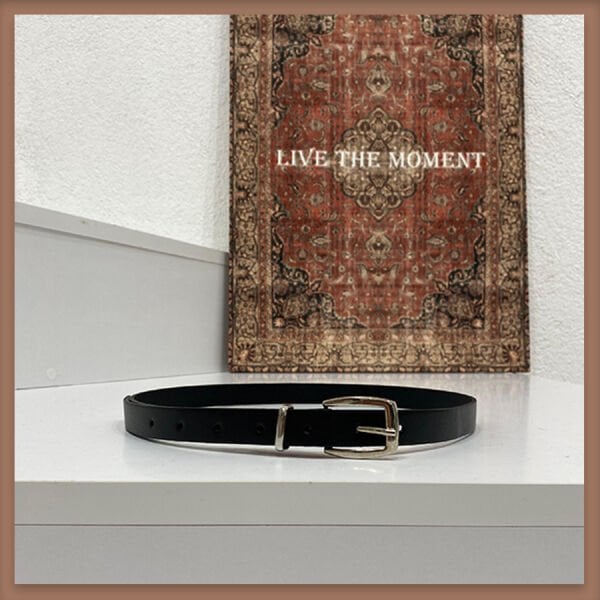 Siyah gümüş tokalı ince kemer