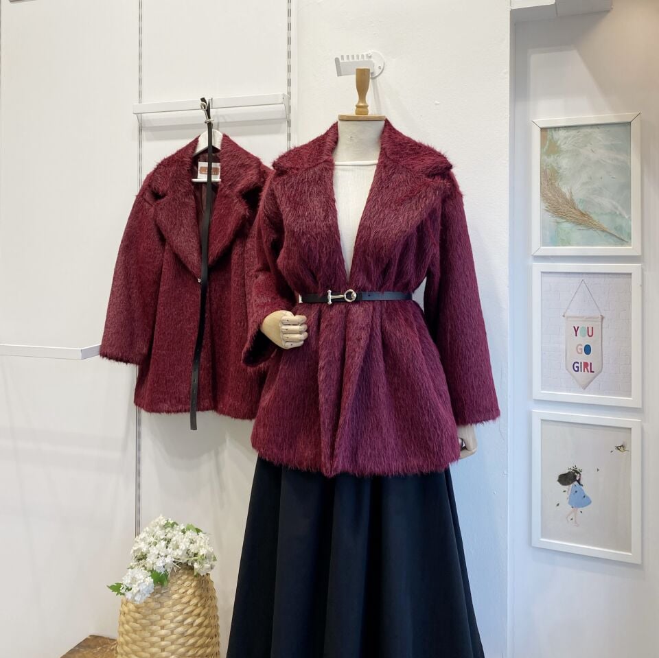 Bordo Kemer Detaylı Kürk Mont