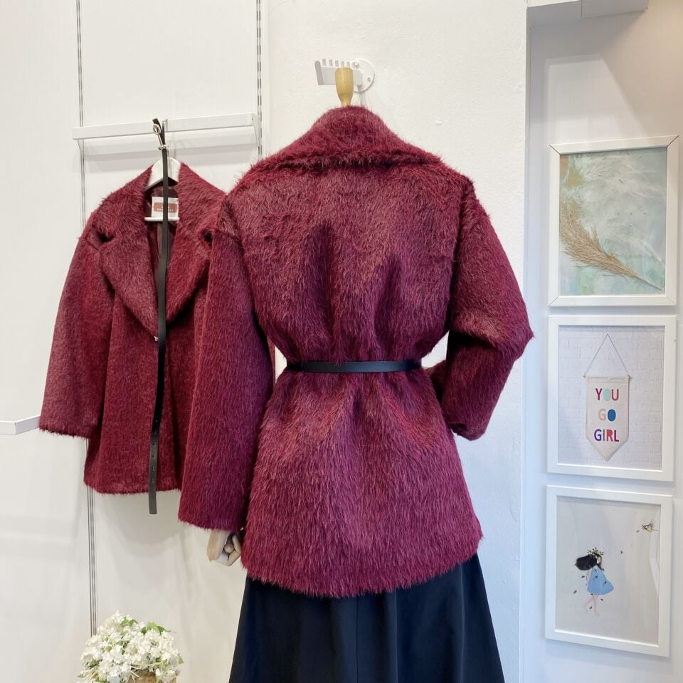 Bordo Kemer Detaylı Kürk Mont