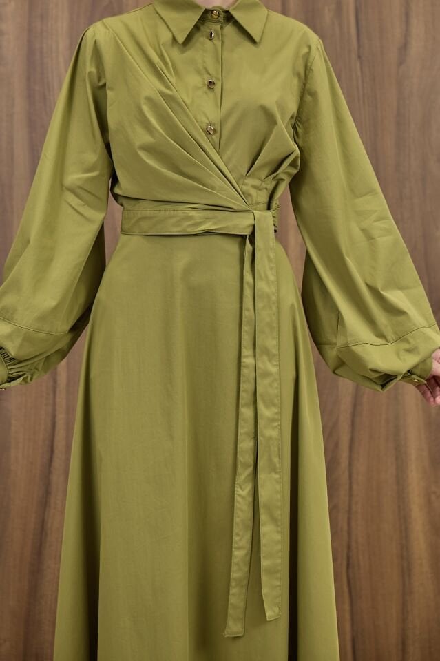 Zeytin Yeşili Belden Bağlamalı Takım