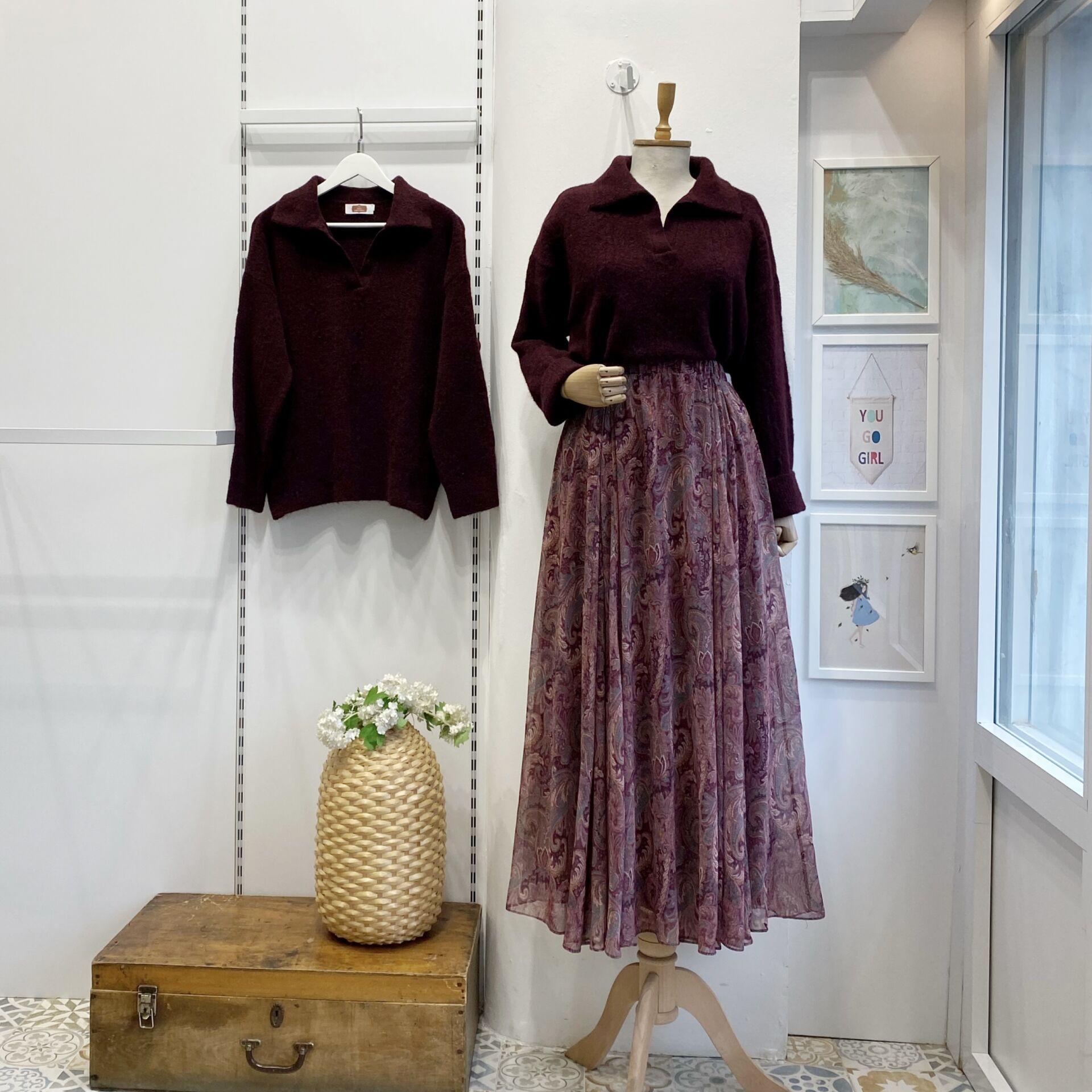 Beli Lastikli Mürdüm Şal Desen Şifon Etek