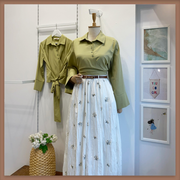 Bağlamalı Çağla Yeşili Gömlek