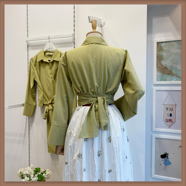 Bağlamalı Çağla Yeşili Gömlek