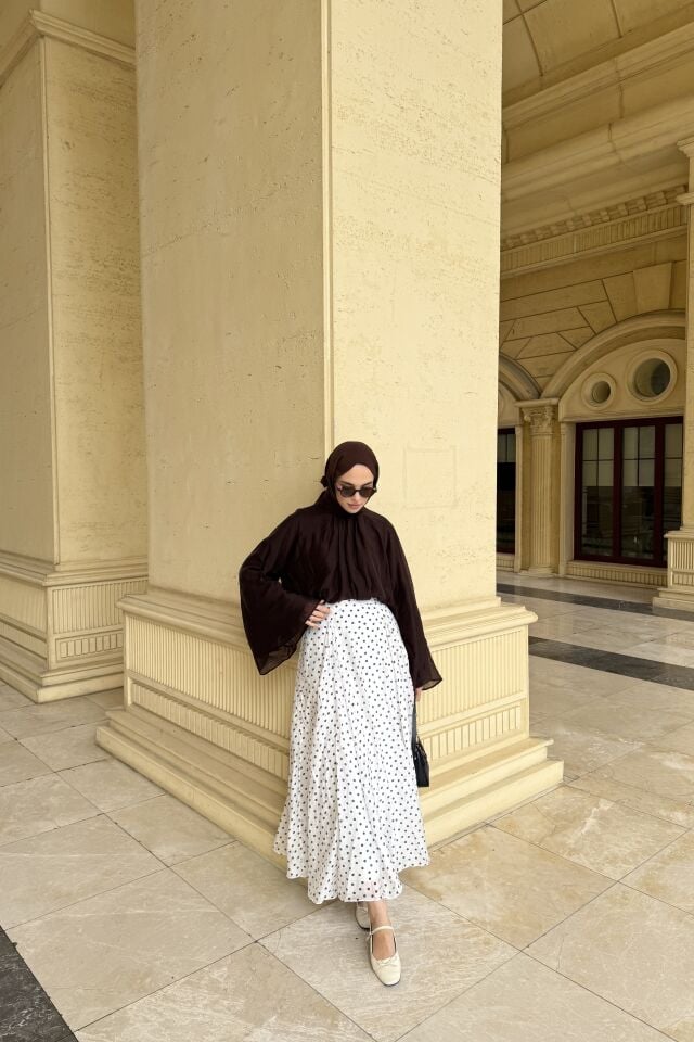 Faya Girls x Krem Puantiye Desenli Şifon Etek