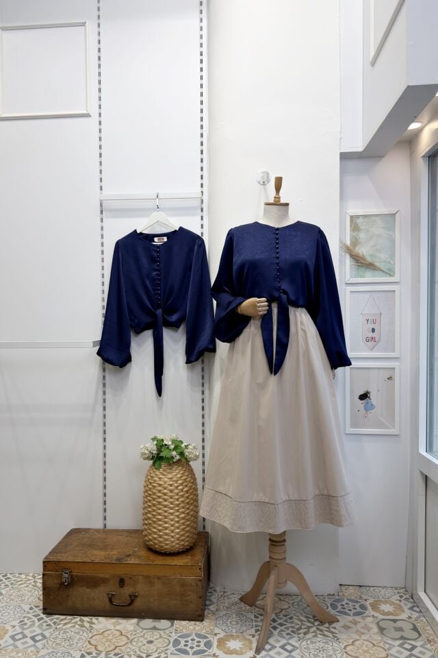 Lacivert Lumira Saten Gömlek