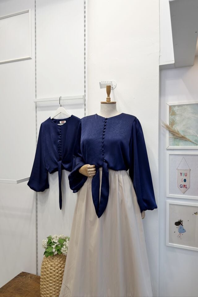 Lacivert Lumira Saten Gömlek