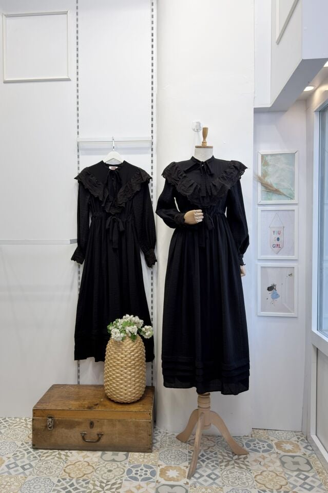 Siyah Fisto Volanlı Valeria Elbise