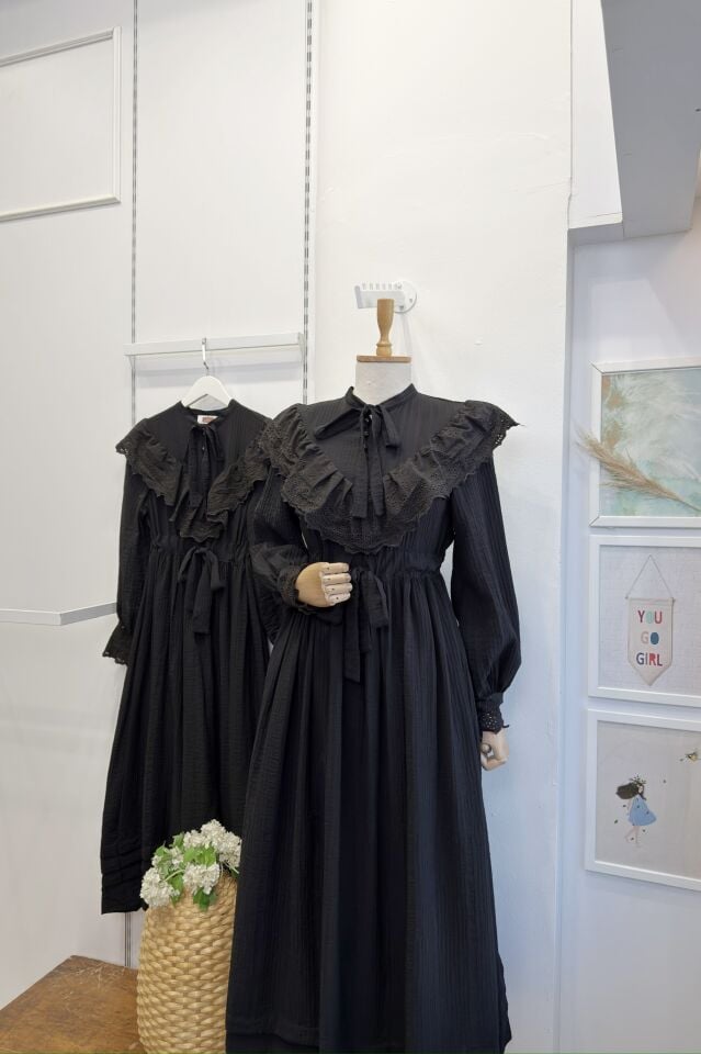 Siyah Fisto Volanlı Valeria Elbise