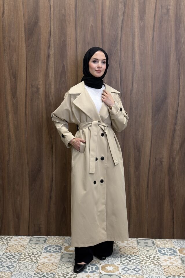Bisküvi Rengi Pardesü Model Trençkot