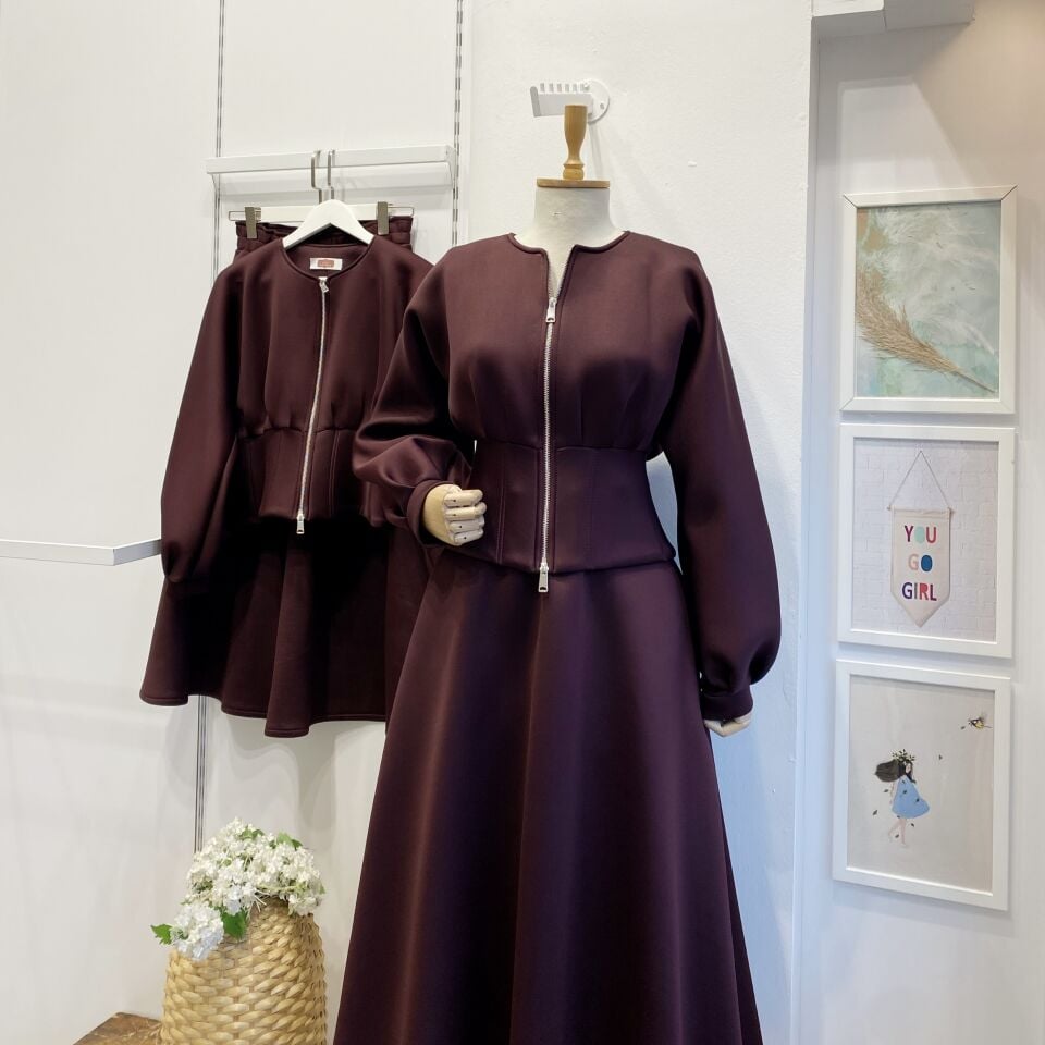 Korsaj Bel Detaylı Bordo Takım