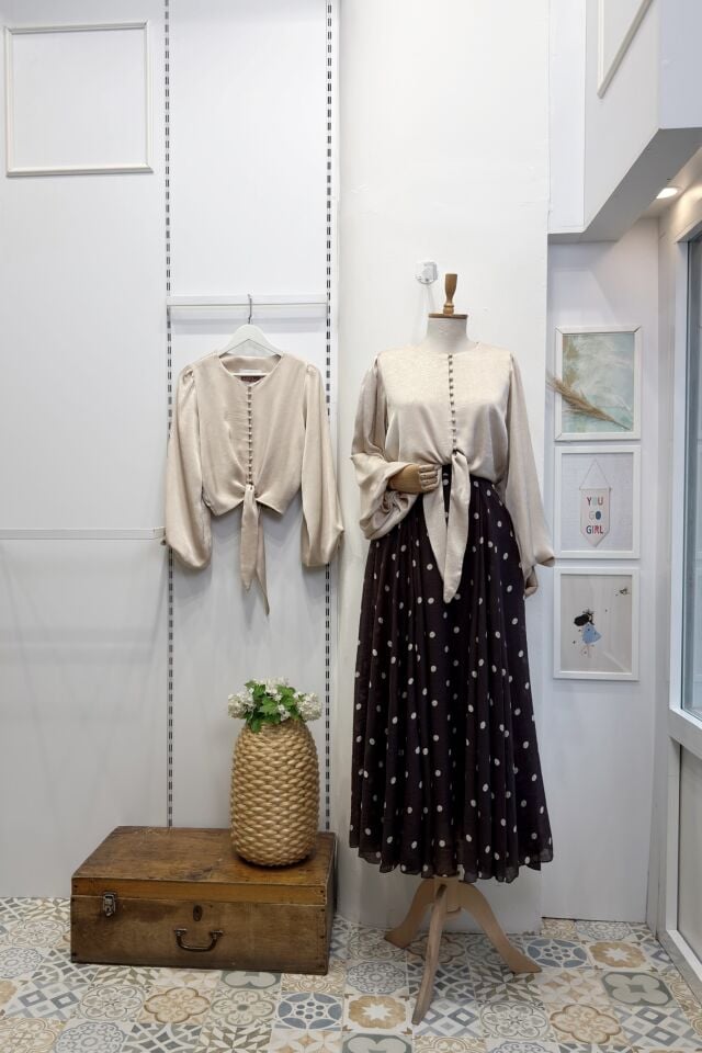 Krem Lumira Saten Gömlek