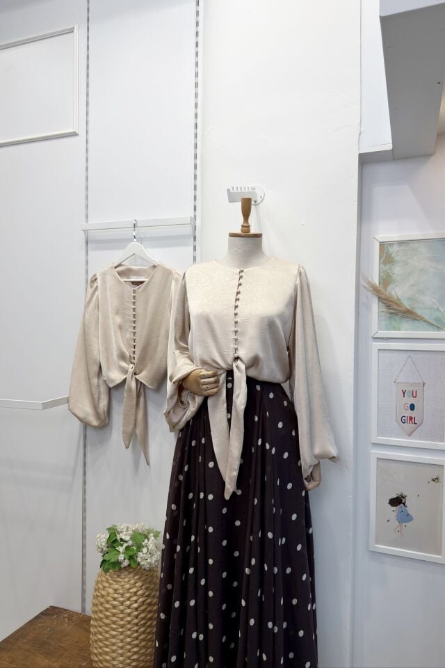 Krem Lumira Saten Gömlek