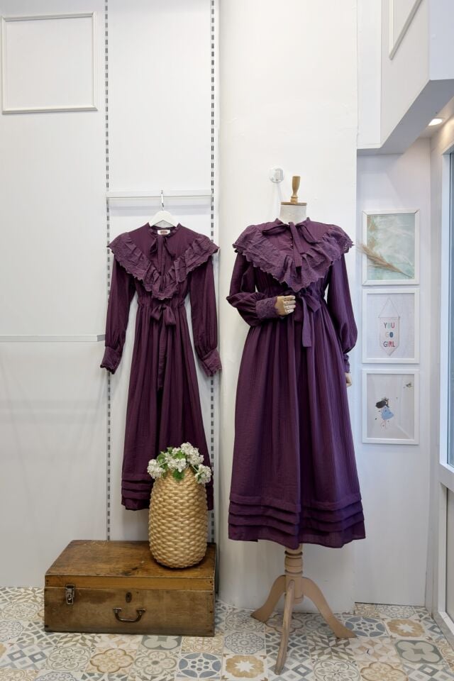 Mürdüm Fisto Volanlı Valeria Elbise