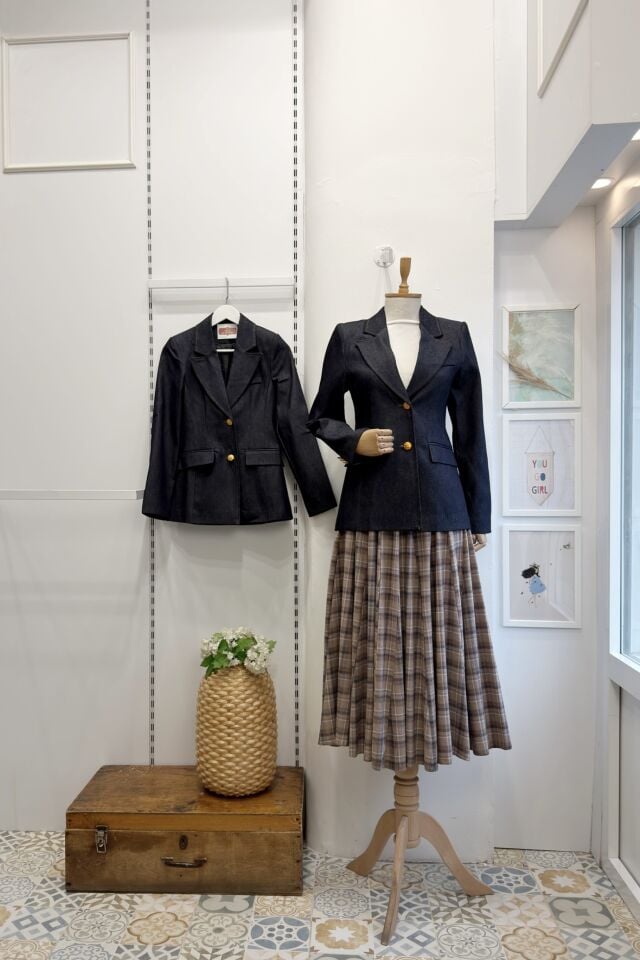 Lacivert Gold Düğme Detaylı Blazer Kot Ceket