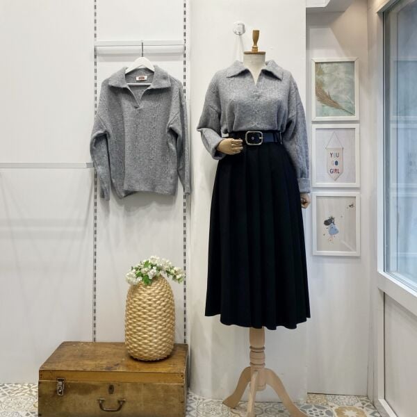 Deri Kemerli Siyah Lumiere Pileli Etek