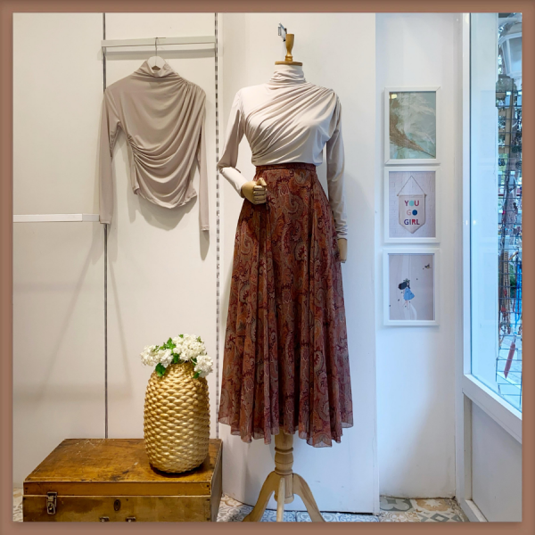 Şal Desenli Kiremit Şifon Etek