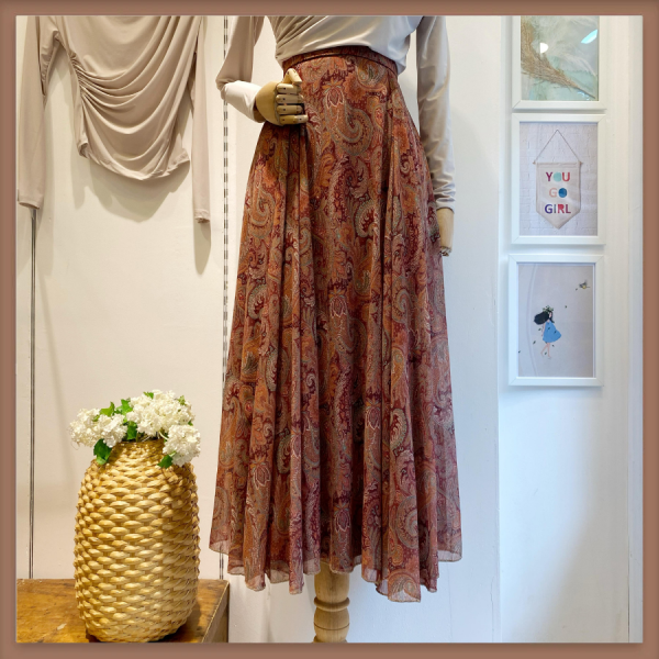 Şal Desenli Kiremit Şifon Etek