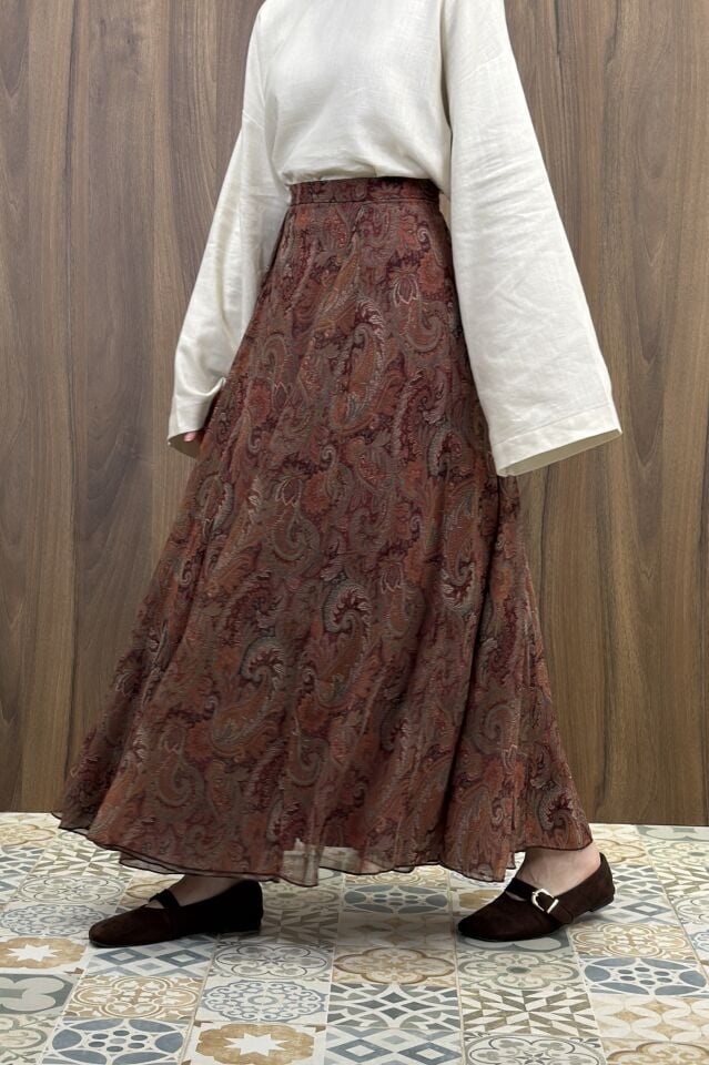 Şal Desenli Kiremit Şifon Etek