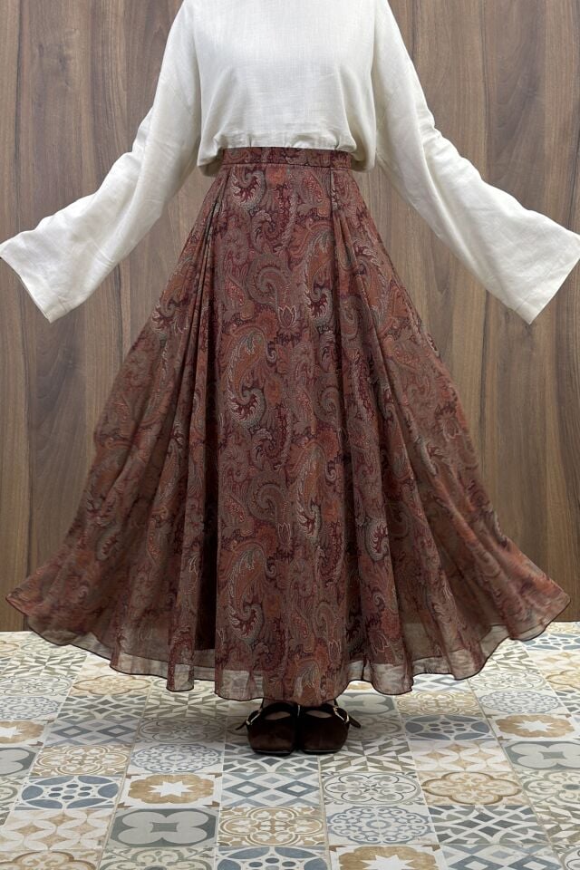 Şal Desenli Kiremit Şifon Etek