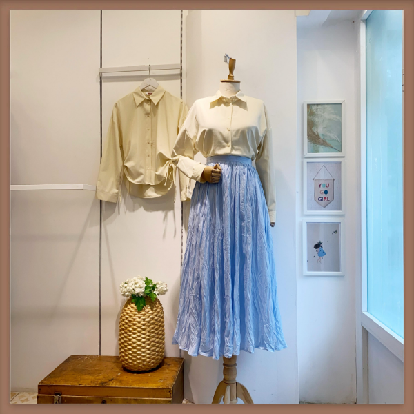 Kırışık Keten Bebe Mavisi Etek