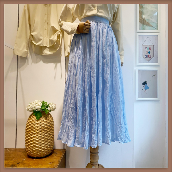 Kırışık Keten Bebe Mavisi Etek