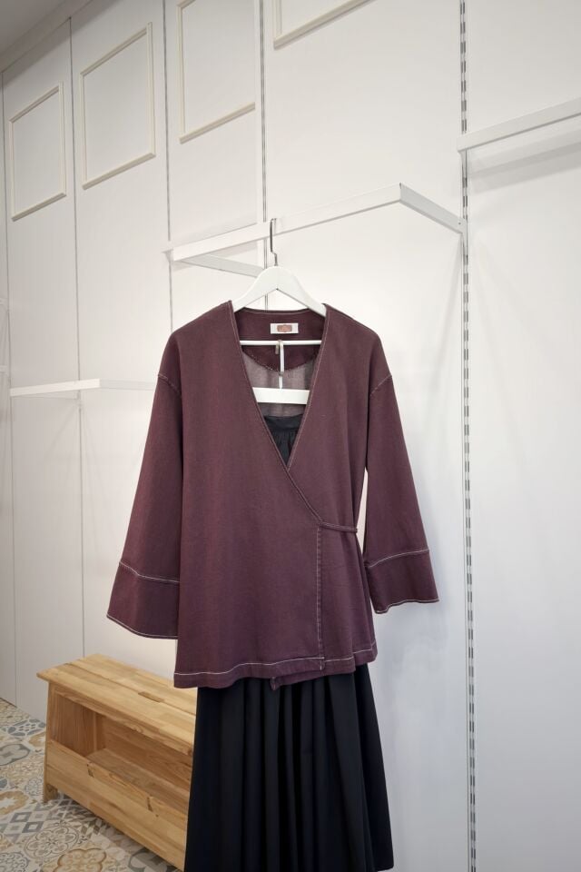 Bordo Anvelop Bağlamalı Gabardin Ceket