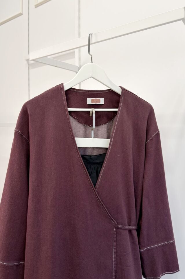 Bordo Anvelop Bağlamalı Gabardin Ceket